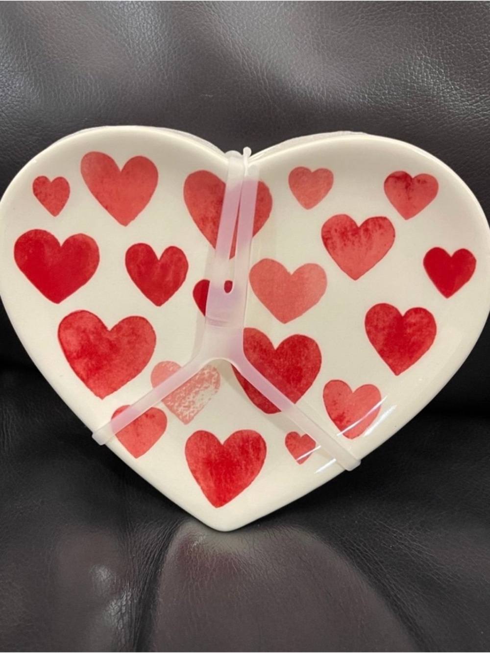 Heart-Shaped Ceramic Plate with Red Heart Pattern